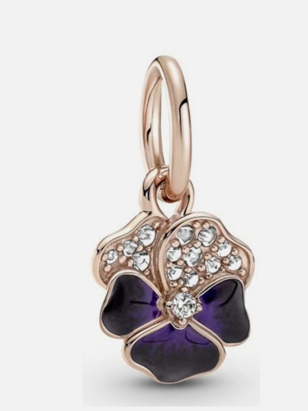 AUTH PANDORA Retired 14K Rose Gold-Plated Deep Purple Pansy Flower 780776C01